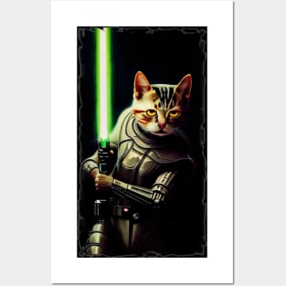 Fun Cat Print ~ AI Art ~ Fantasy Cat ~ Sci-fi Cat ~ Cats with Lightsabers Posters and Art